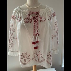 Anthropologie Embroidery Peasant Top